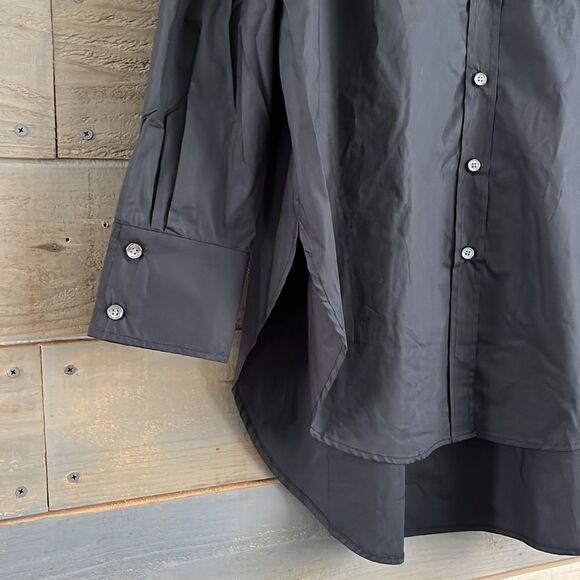 WB Hannah Pop Oversized 100% Organic Cotton Button Down Tunic Shirt Black - Picture 6 of 13